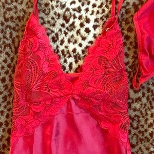 NWT Red/Lace Satin Night gown w/Thong